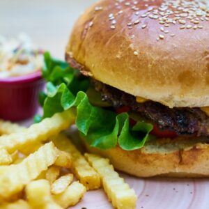 Combo 8: Classic Veg Burger & 1 Beverage, Sweet Potato Fries / 3 Falafel